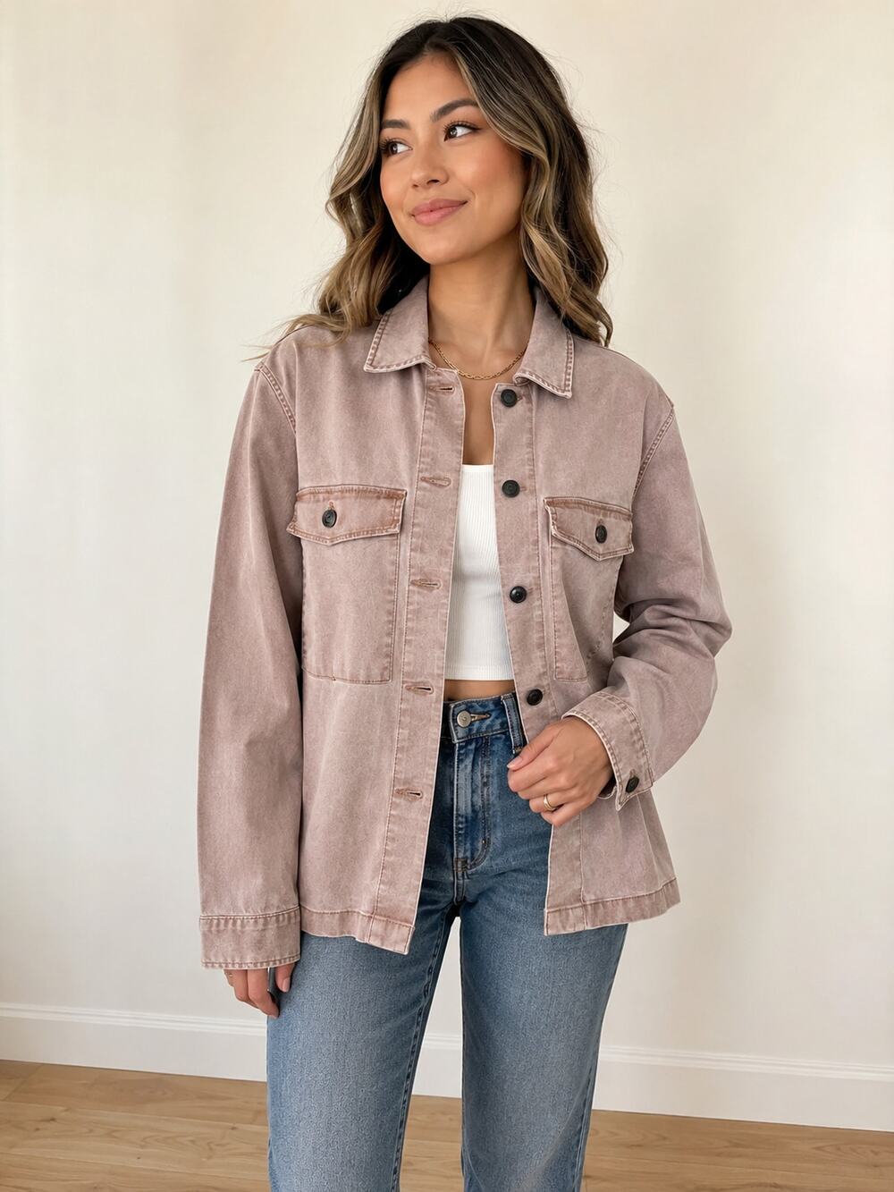 Abercrombie & Fitch SZ XS Utility Style Shirt Jacket Shacket Mauve Relaxed Fit
